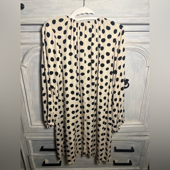 Boutique Fantastica Cream Serval Print Polka Dot Tie Neck Swing Mini Dress - Picture 9 of 9